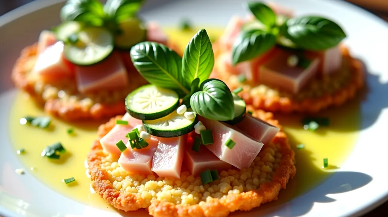 Friselle con tonno pecorino zucchine novelle basilico"