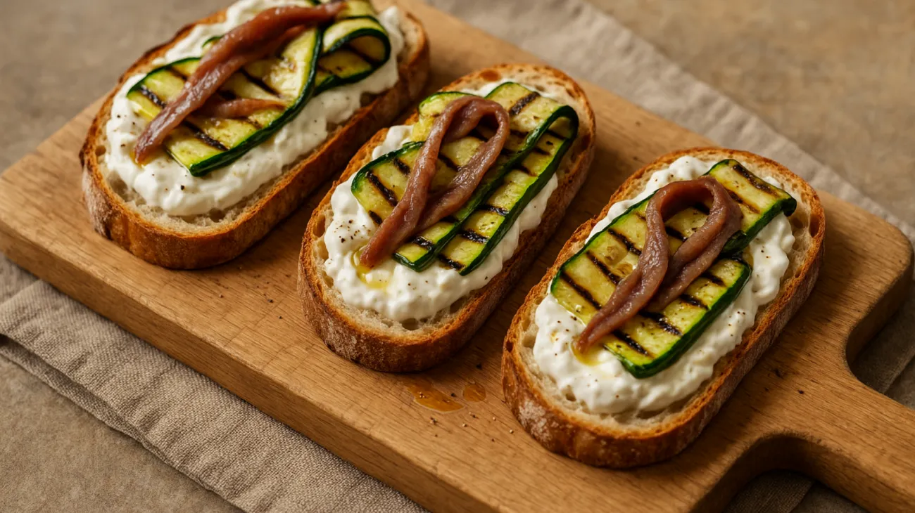 Acciughe zucchine grigliate pane casereccio"