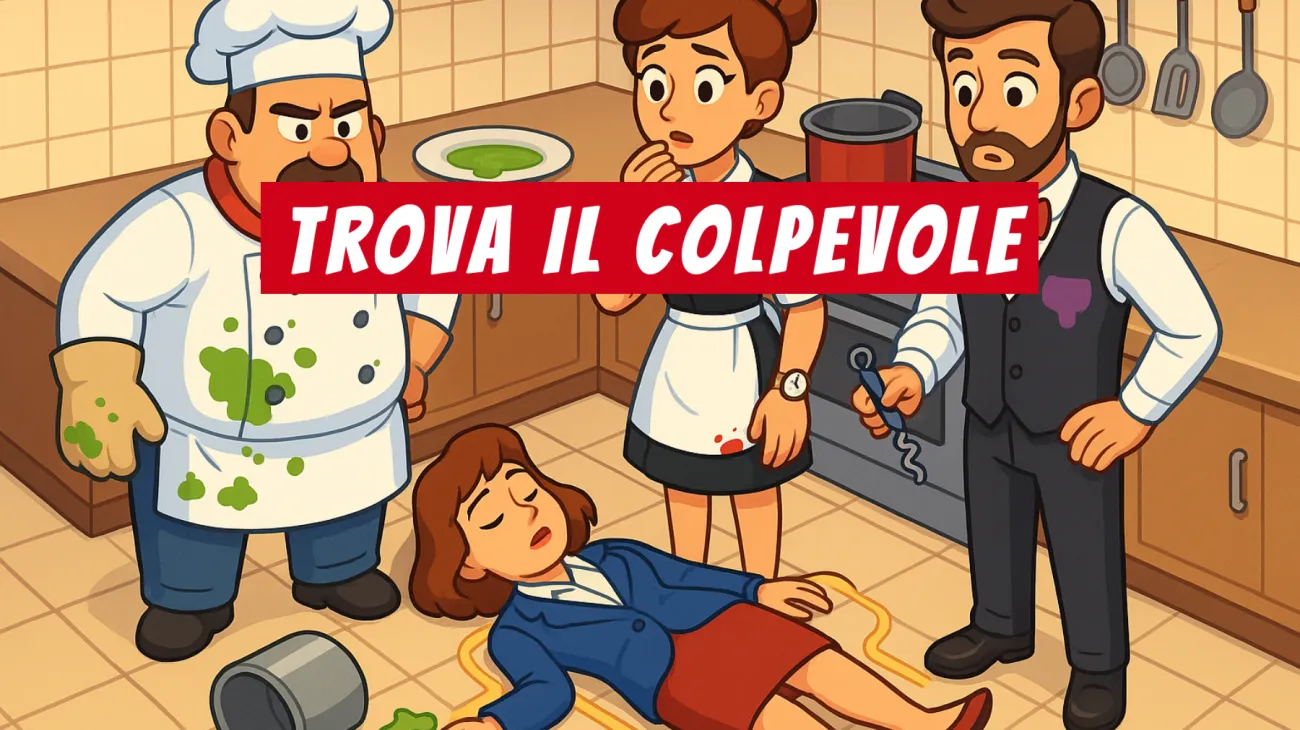 Solo chi ha un vero intuito da genio riesce a svelare il colpevole in questo misterioso caso in cucina: riuscirai a risolverlo? Sfida te stesso!"