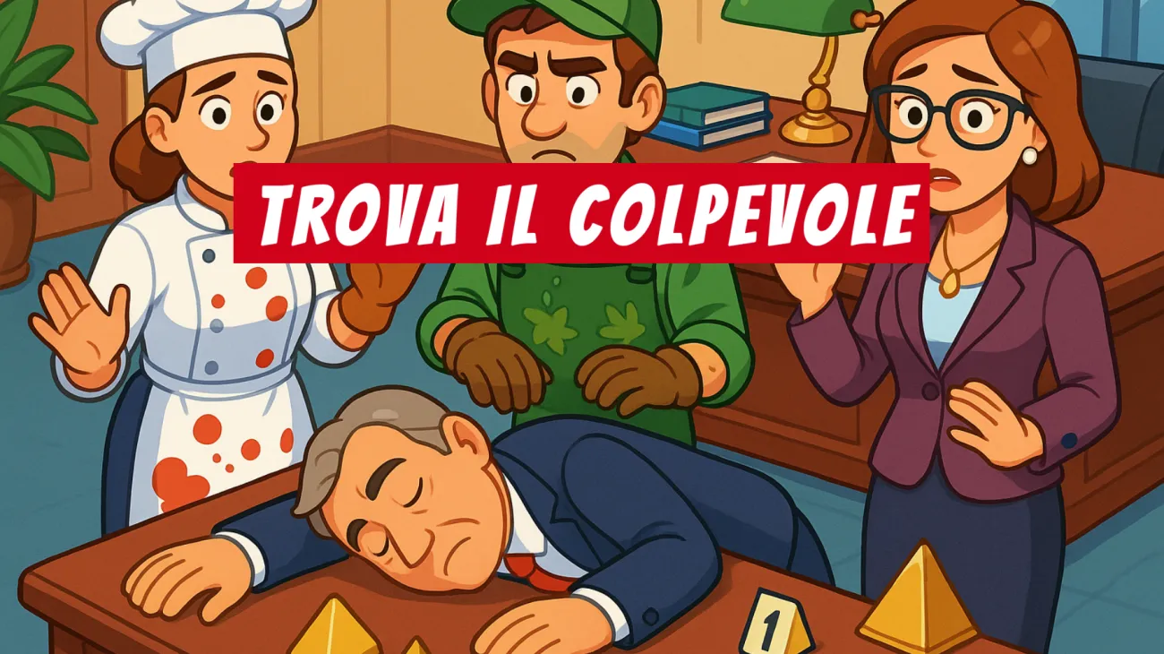 Solo le menti più brillanti riusciranno a risolvere il mistero dell’ufficio: chi è il vero colpevole? Sfida te stesso con questo giallo da veri detective!"